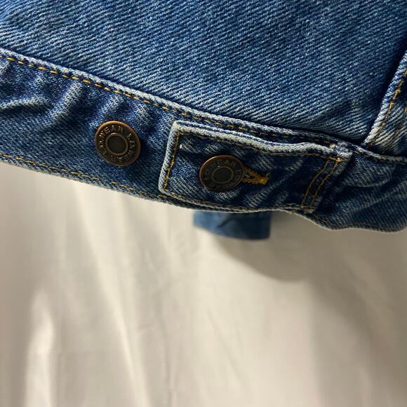 ID Wear Jacket Denim Leather Collar Size L Trucker Jacket Embroidered Wolf - Picture 10 of 12